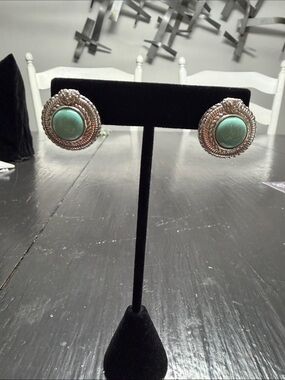 Judith Ripka Silver Earrings with Turquoise Green Cabochons